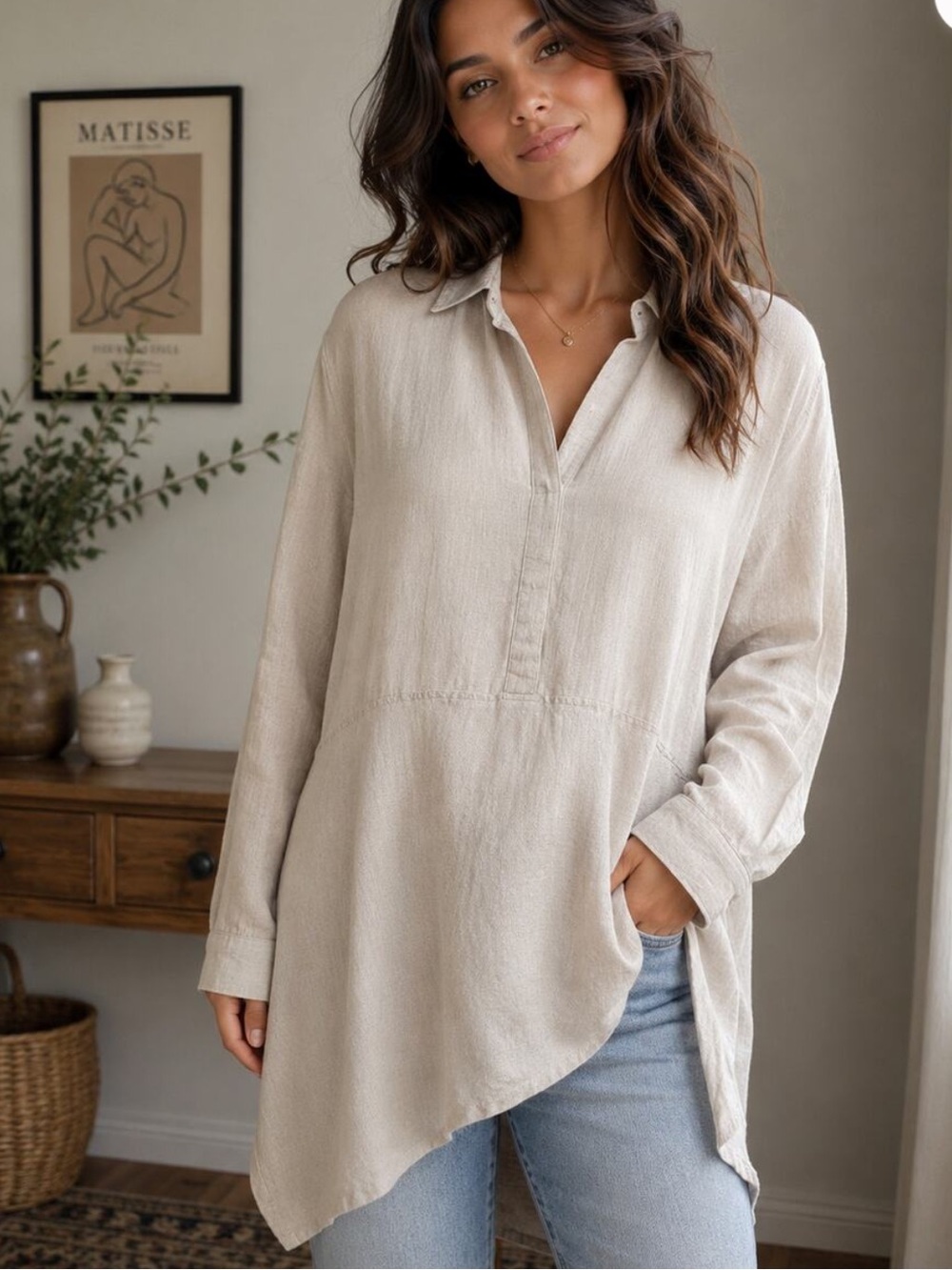 J Jill Love Linen | Tan Asymmetrical Tunic blouse Sz S